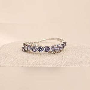 925 Sterling Silver Natural Amethyst and Diamond Ring Size 10